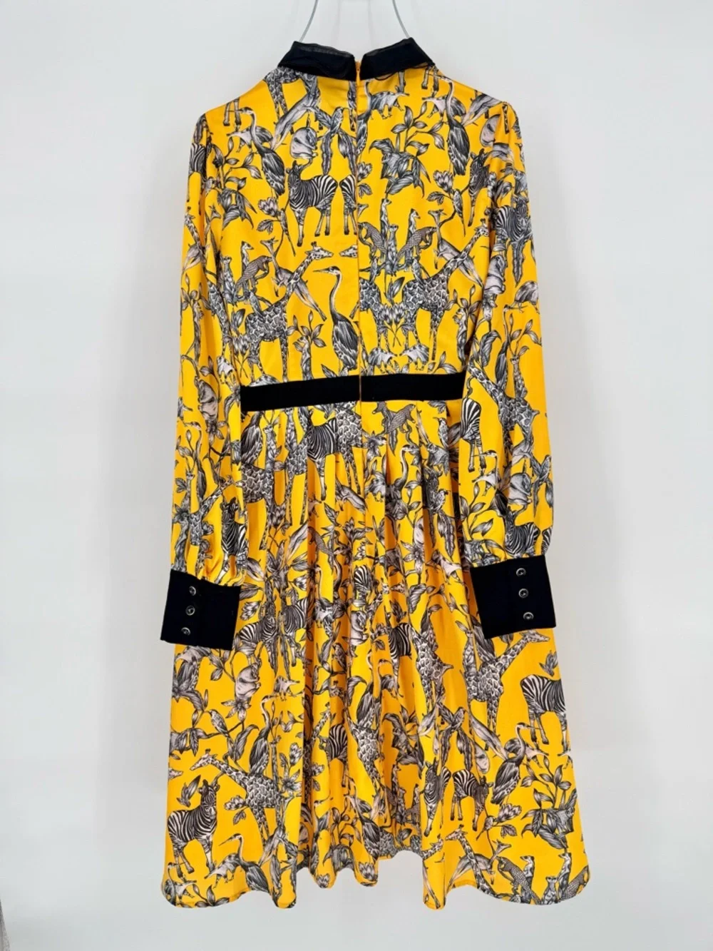 Retro Yellow Animal Safari Midi Dress Beaded Medium WhimsiGoth Academia THE MOON - Picture 8 of 16